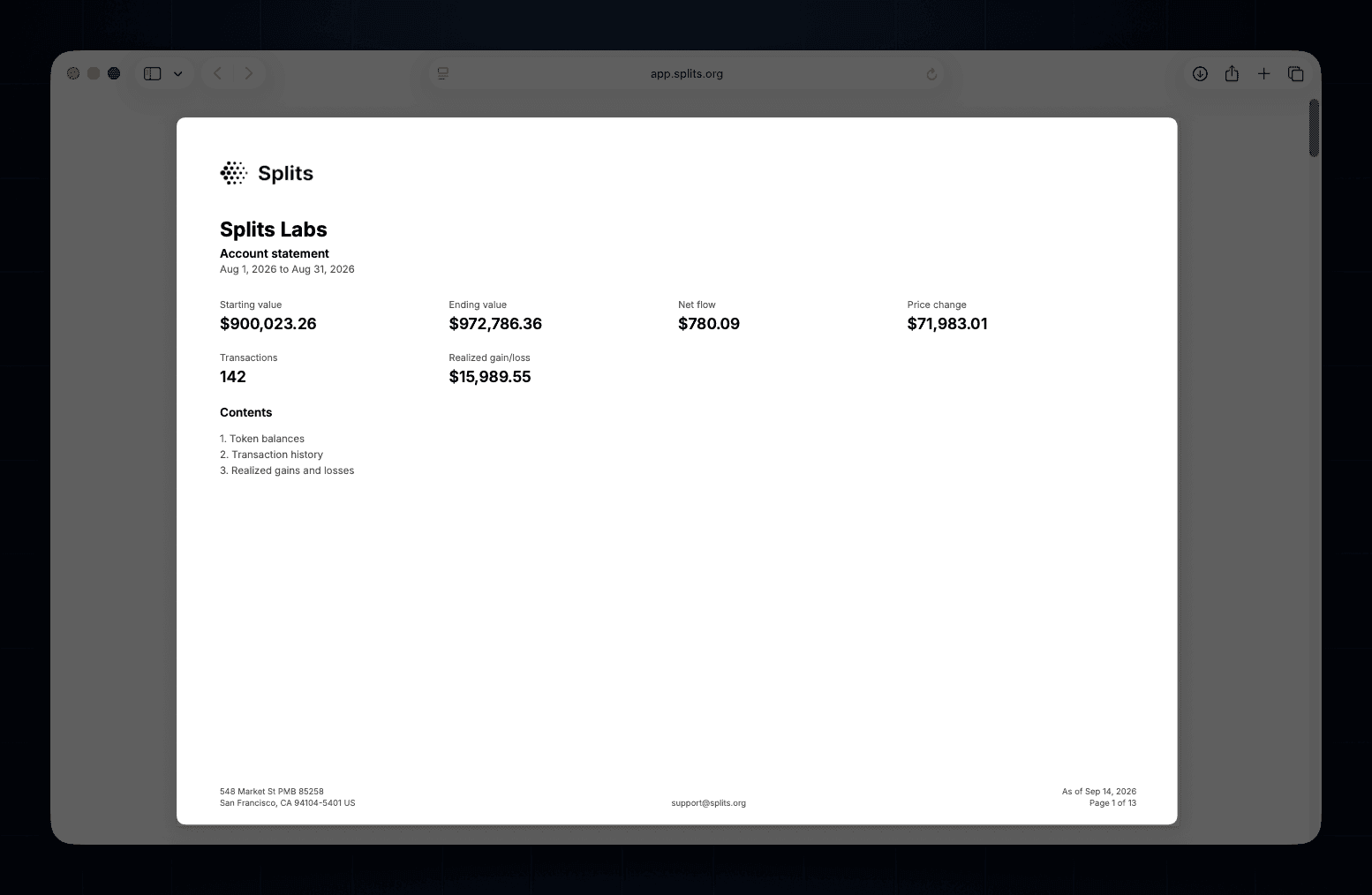 Splits changelog: Downloadable monthly statements and Rain card collateral improvements